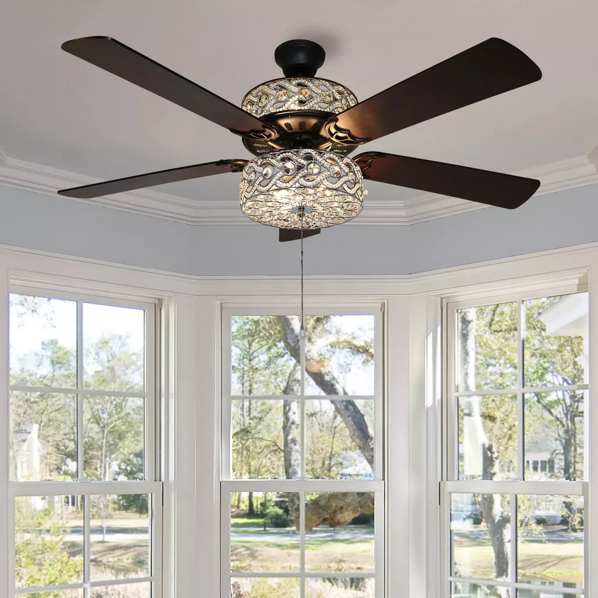 52" LED 5-Blade Olivia Double Beaded Braid Wedding Band Lighted Ceiling Fan - River of Goods