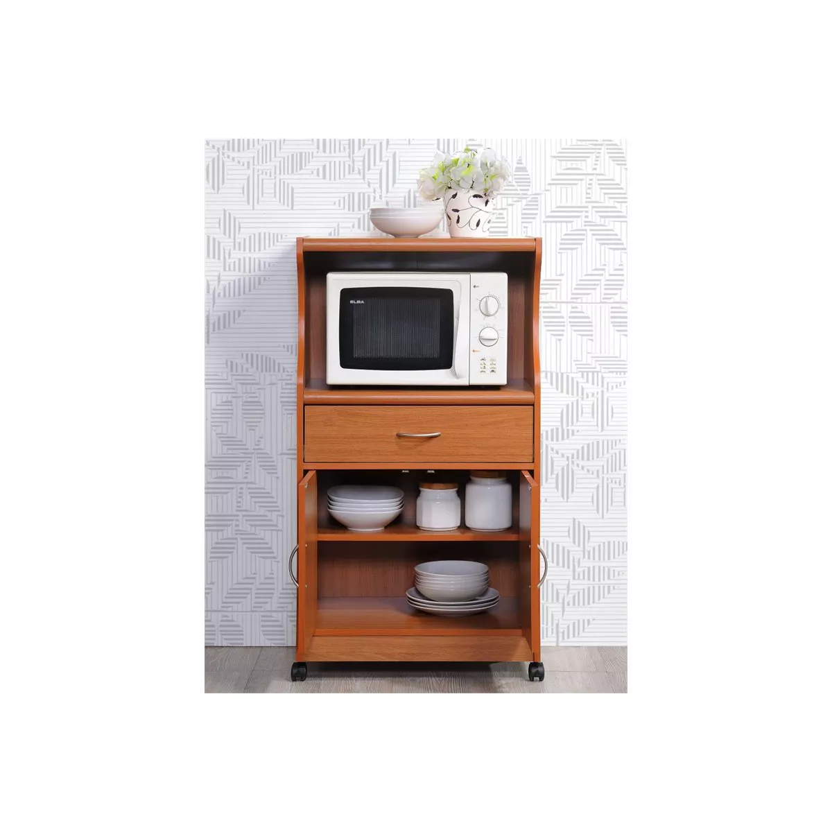 Microwave Kitchen Cart in Cherry - Hodedah