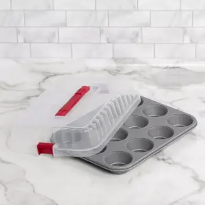 OvenStuff 12 Cup Non Stick Muffin Pan Click'N Go Lid