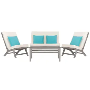 Chaston 4pc Outdoor Living Set With Accent Pillows - Gray Wash/White/Light Blue - Safavieh