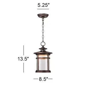 Franklin Iron Works Rustic Outdoor Ceiling Light Hanging Lantern LED Bronze 13 1/2