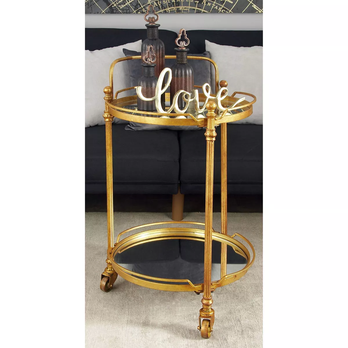 Traditional Iron and Mirrored Bar Cart Brass - Olivia & May