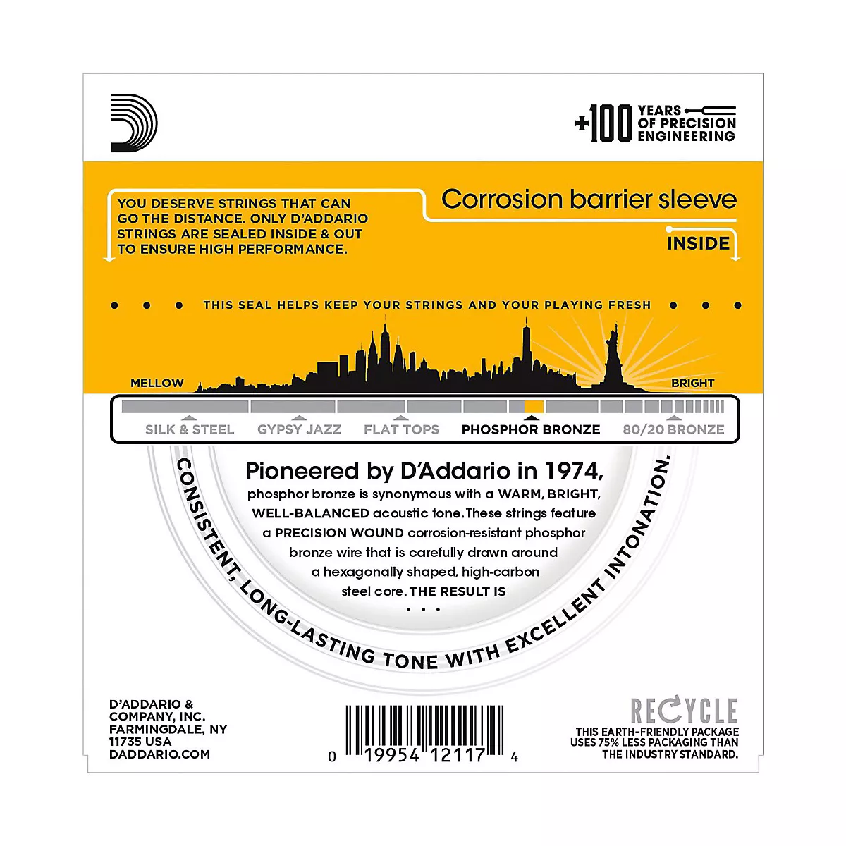 D'Addario EJ19 Phosphor Bronze Bluegrass Medium Light Acoustic Guitar Strings