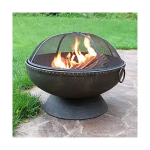 Sunnydaze Outdoor Camping or Backyard Large Fire Pit Bowl with Spark Screen, Log Poker, and Metal Wood Grate - 30