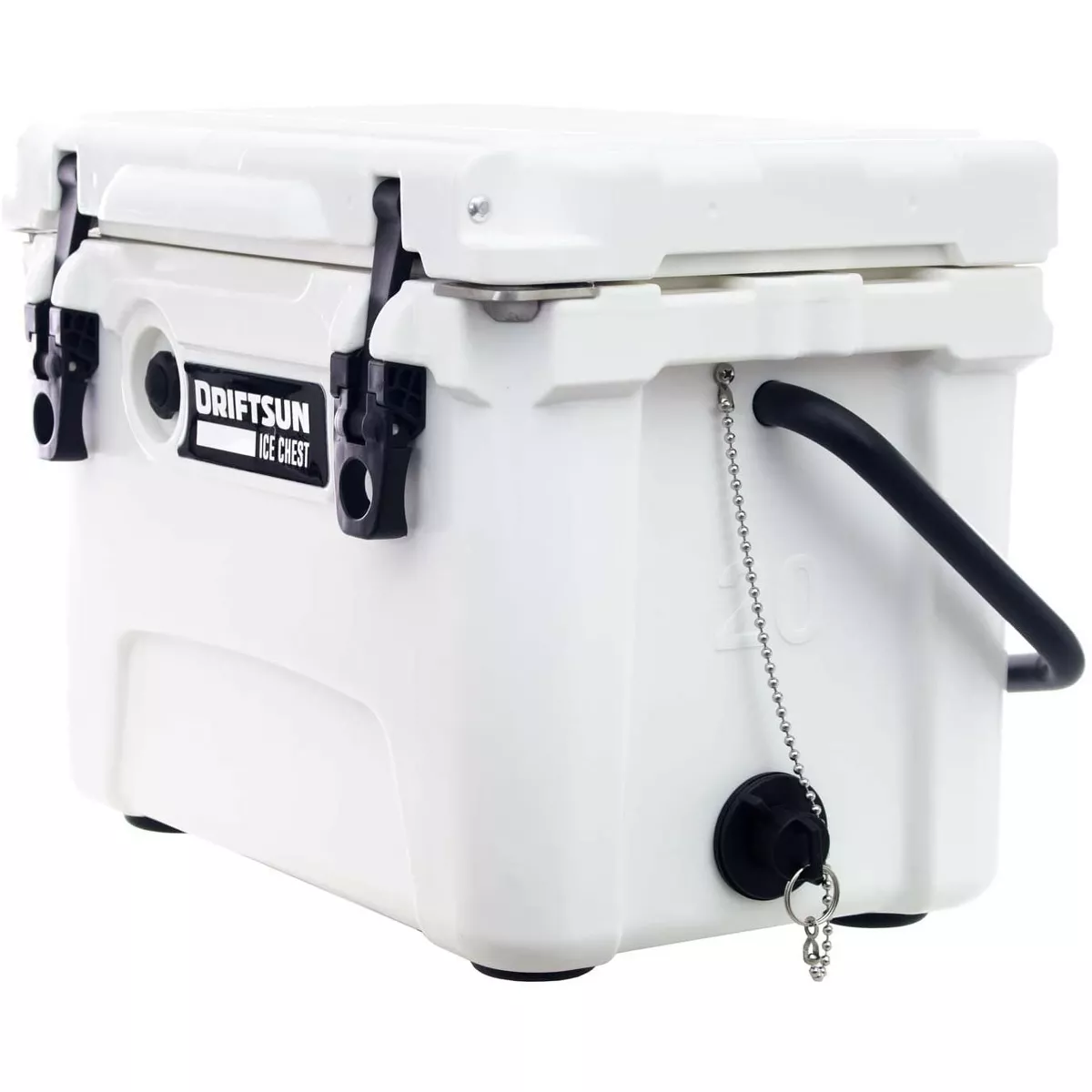 Driftsun Heavy Duty Rotomolded Thermoplastic UV Resistant Portable 20 Quart Insulated Hardside Ice Chest Beverage Cooler, White