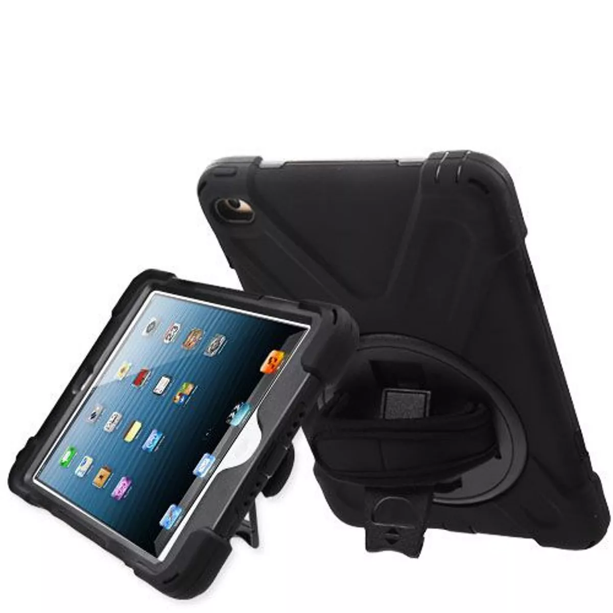 MYBAT For Apple iPad Mini 4 Black Wristband Hard Rubberized Case Cover w/stand