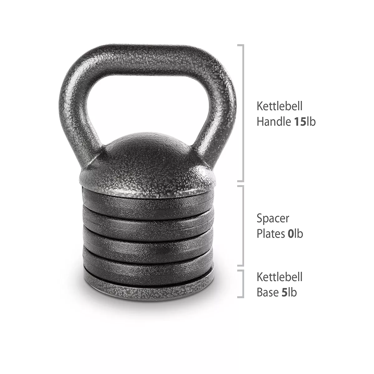 Apex Adjustable Cast Iron Kettlebell Full Body Strength Training Fitness Weight with 15 Pound Handle, 4 Removable Spacer Disks, and 5 Pound Bottom
