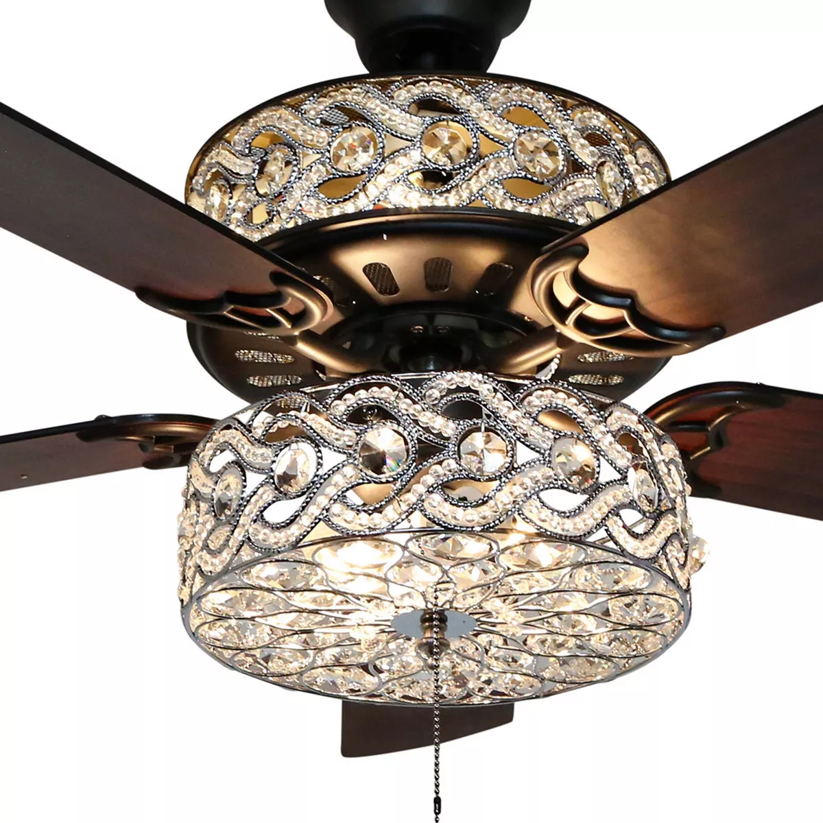 52" LED 5-Blade Olivia Double Beaded Braid Wedding Band Lighted Ceiling Fan - River of Goods