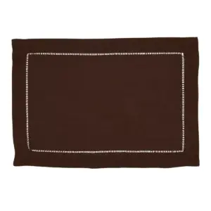 12pk Polyester Hemstitched Border Placemats Brown - Saro Lifestyle