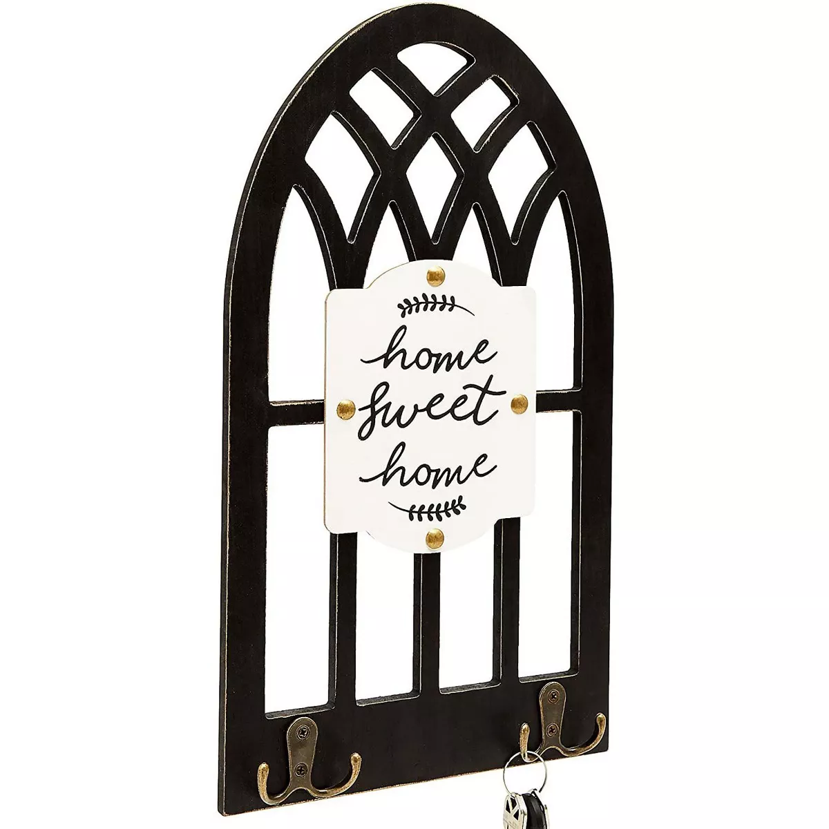 Farmlyn Creek Hanging Wood Wall Decor with Hooks, Home Sweet Home (16 x 8.7 In)