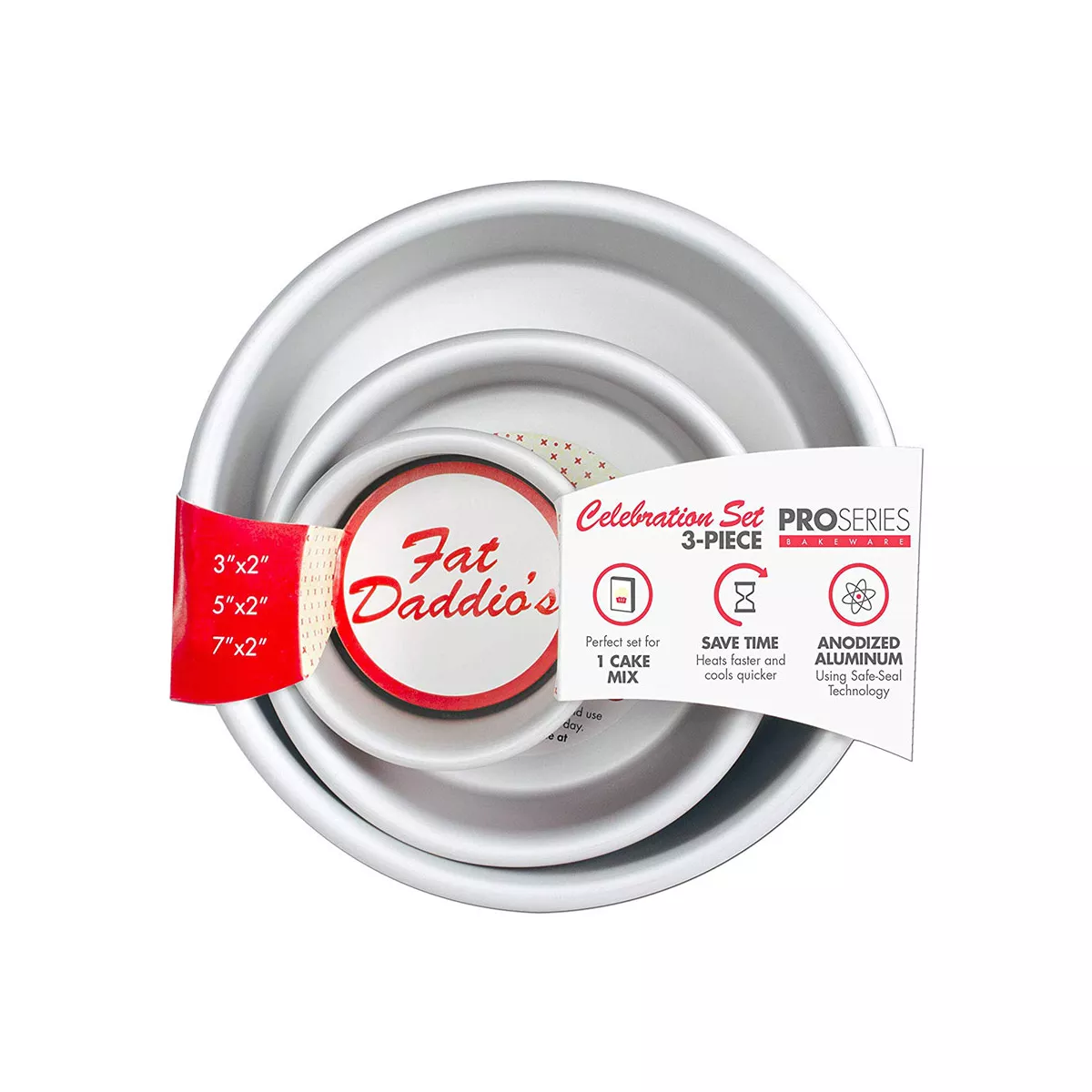 Fat Daddio's PRD-1BOX 3 Piece Round Cake Baking Cooking Pan Celebration Set