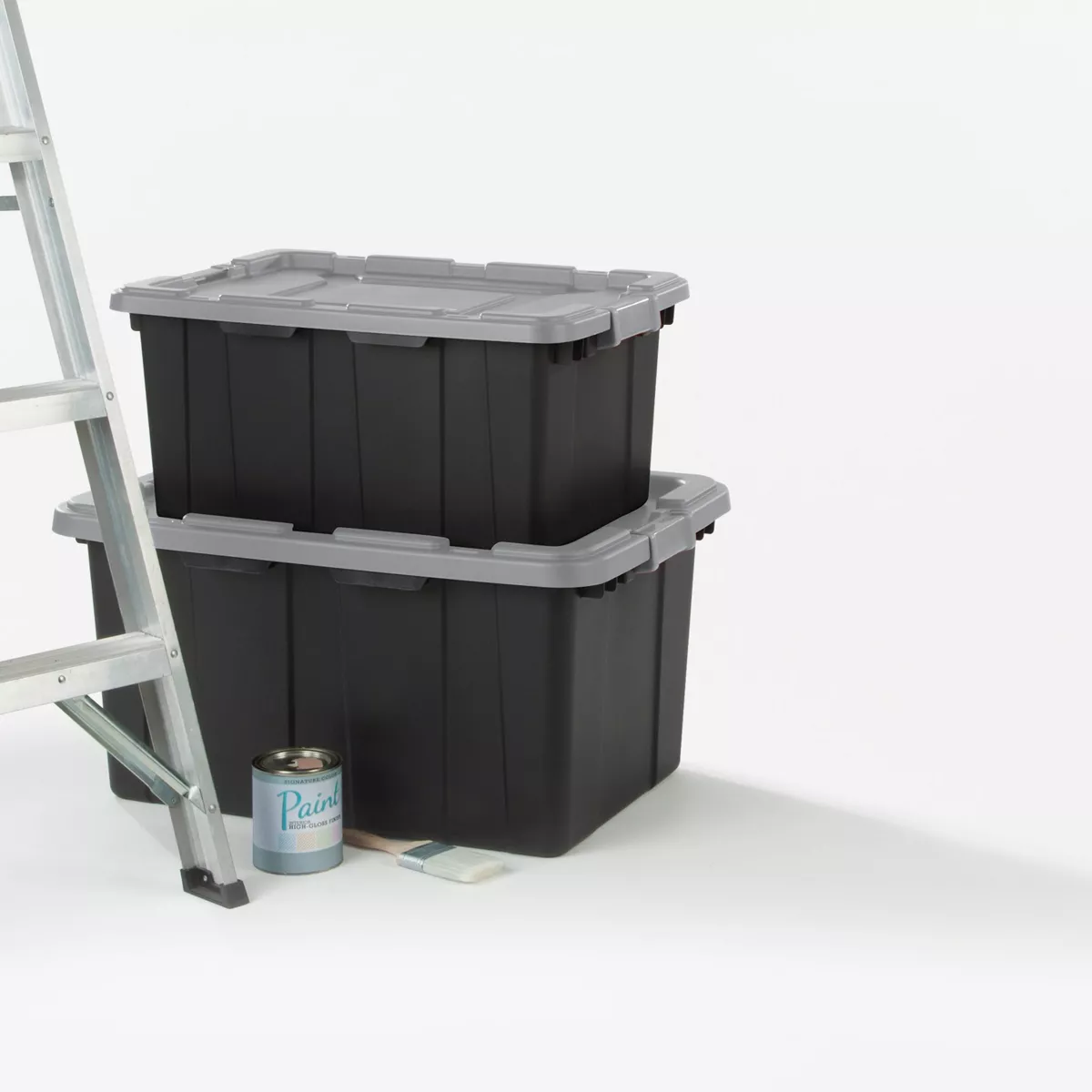 Sterilite 27gal Industrial Tote Black With Gray Lid and Latches