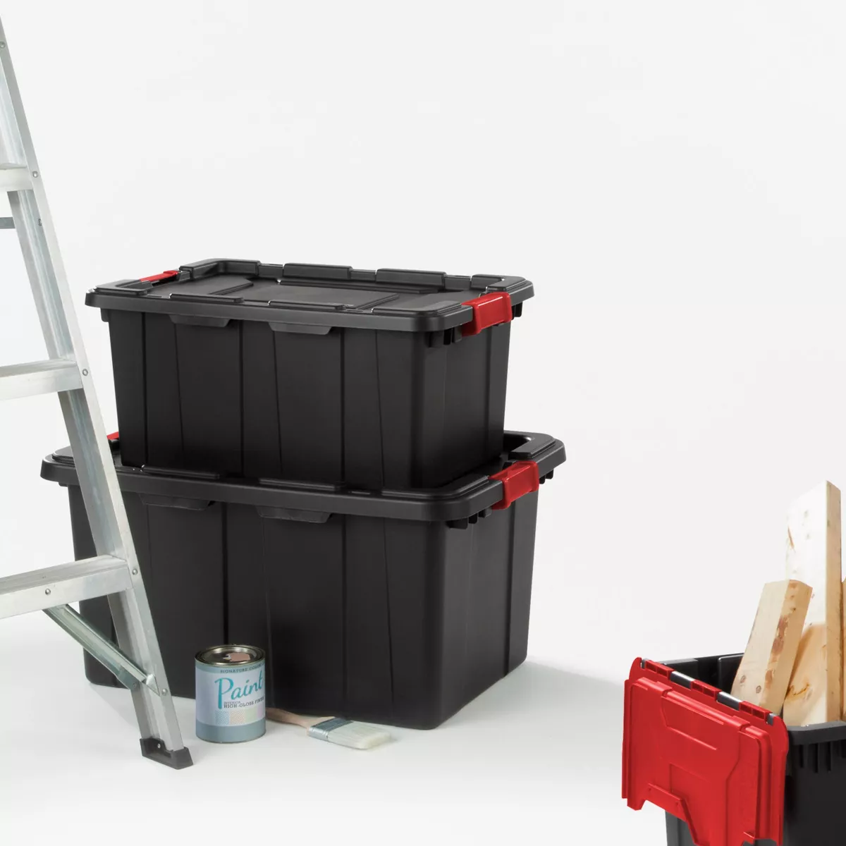Sterilite 27gal Industrial Tote Black With Gray Lid and Latches