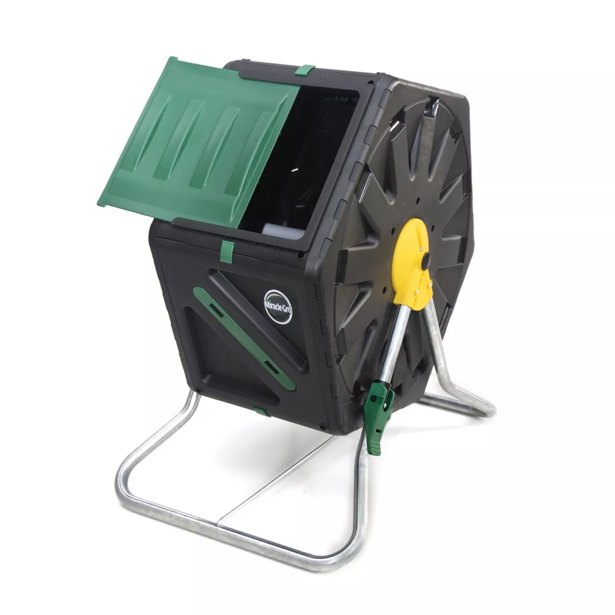 Miracle-Gro DFSC70 70 Liter 18.5 Gallon Bin Spinning Tumbling Aeration Garden Waste Soil Composter with 3 Piece Hand Tool Kit, Black