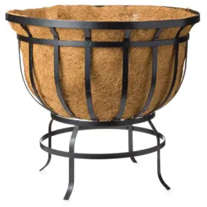 Plow & Hearth - Footed Steel Round Basket Planter with Natural Coir Liner