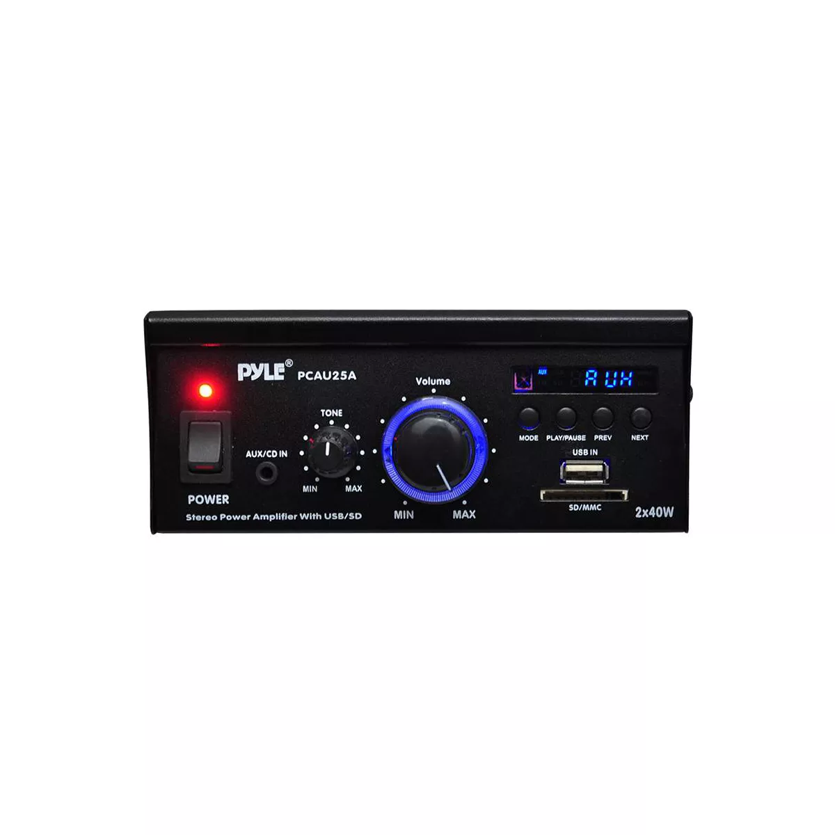 Pyle Mini 2 x 40-Watt Stereo Power Amplifier + USB/SD/AUX/LED Display | PCAU25A