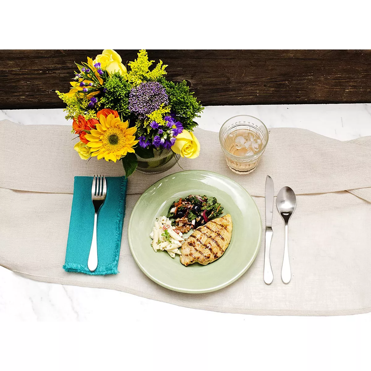 Knork 12 Piece 18/0 Stainless Steel Dishwasher Safe Silverware Flatware Starter Set with Forks, Spoons, and Knives, Matte Silver
