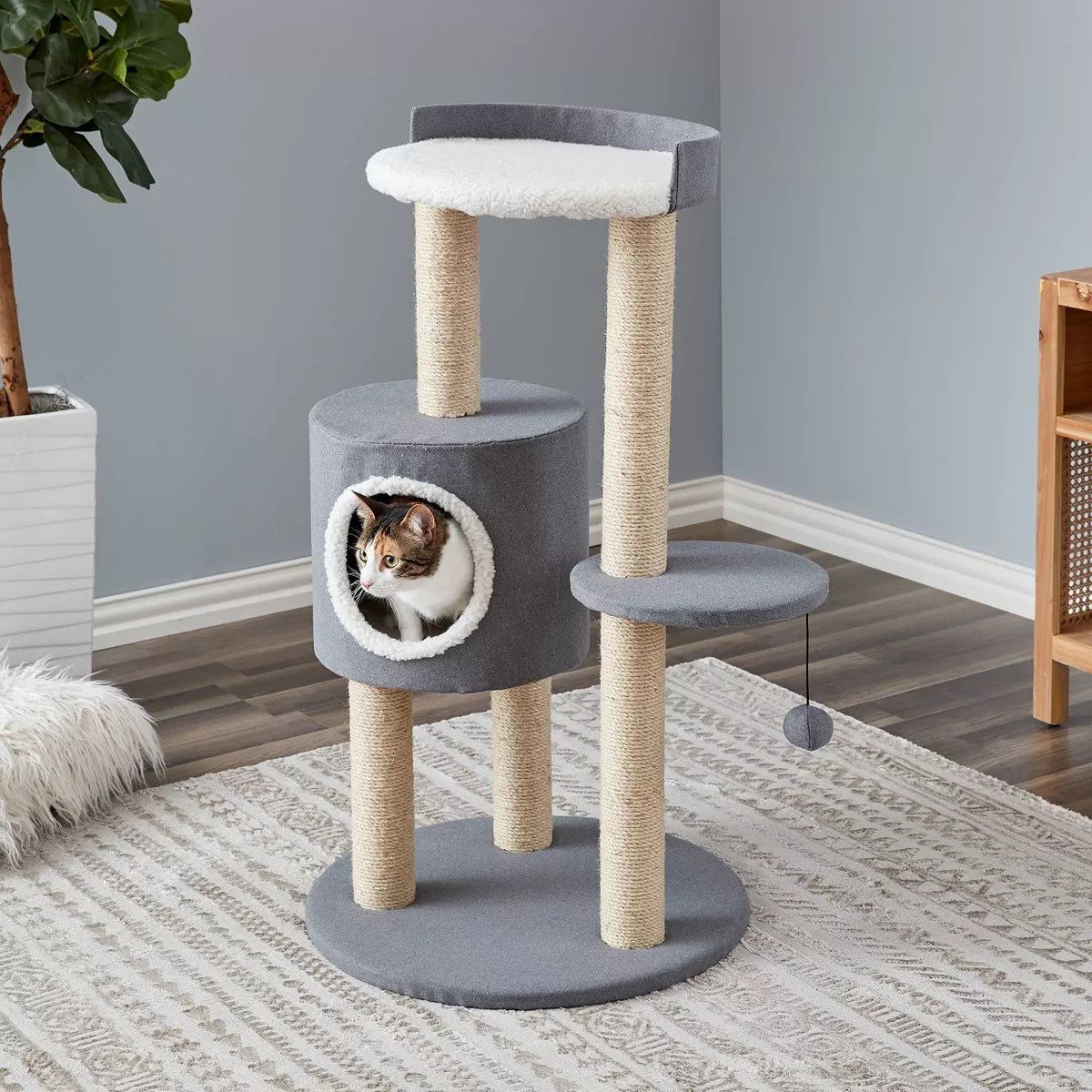 Two by Two Oak Cat Tower - Gray