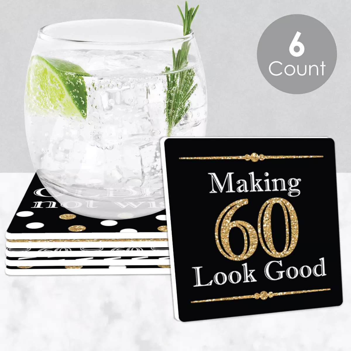 Big Dot of Happiness Adult 60th Birthday - Gold - Funny Birthday Party Decorations - Drink Coasters - Set of 6