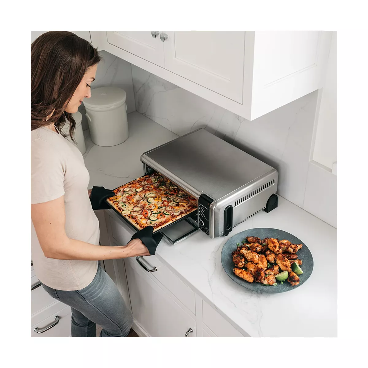 Ninja Foodi 8 in 1 1800 Watt Compact Digital Countertop Pan Toaster Oven Versatile Kitchen Appliance, Stainless Steel (Certified Refurbished)