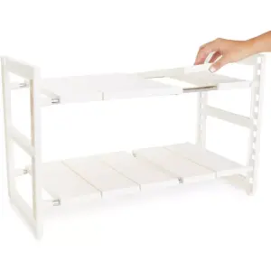 Juvale 2 Tier Under Sink Organizer, Kitchen Cabinet Storage (White, 24.7 x 10.8 x 15.5 In)