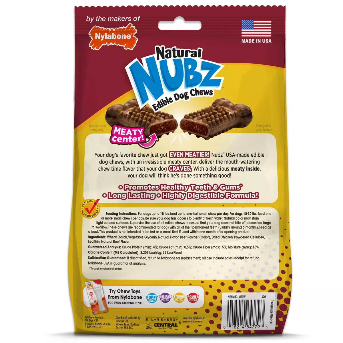 Nylabone Nubz Beef with Meaty Center Chewy Dog Treats - 20pk