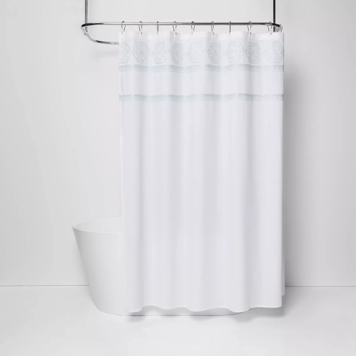 Medallion Sheer Embroidery Shower Curtain White/Aqua - Threshold™