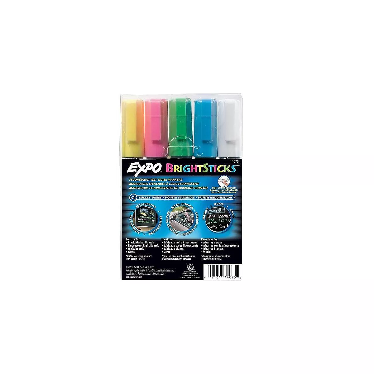 EXPO Bright Sticks Wet-Erase Fluorescent Marker Set Bullet Tip Assorted 14075