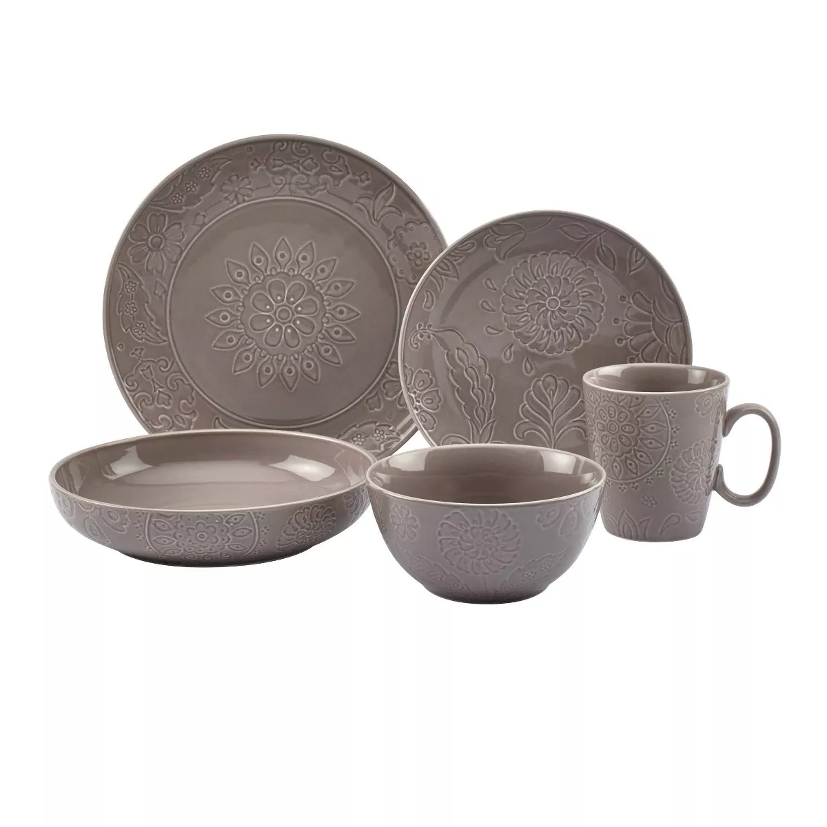 20pc Stoneware Embossed Sophia Dinnerware Set Gray - Tabletops Gallery