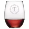 Susquehanna 21oz Glass Monogram Stemless Wine Glasses - T - Set of 4