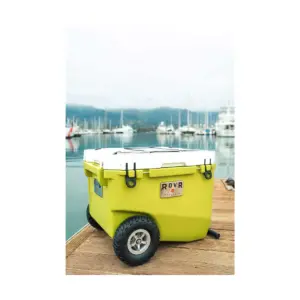 RovR RollR High Quality Portable Bear Proof Rolling Outside Insulated Icebox Cooler with Convenient Travel Wheels, 60 Quart, Moss Green