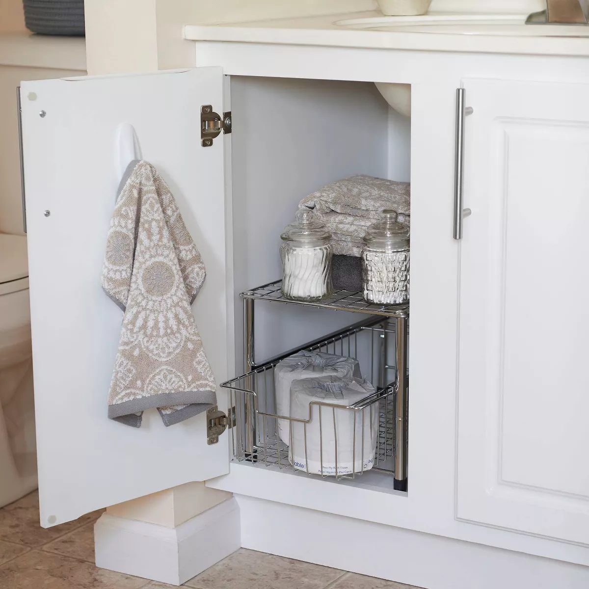 Household Essentials Single Pull-Out Basket Organizer Chrome