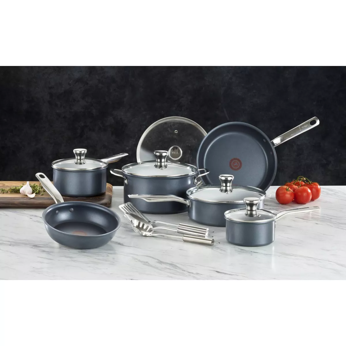 T-fal Endurance Collection Metal Spatula Safe Platinum Nonstick 14pc Cookware Set
