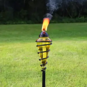 Sunnydaze Outdoor Adjustable Height Glass and Metal Swirl Patio and Lawn Citronella Torch Set - Yellow - 2pk