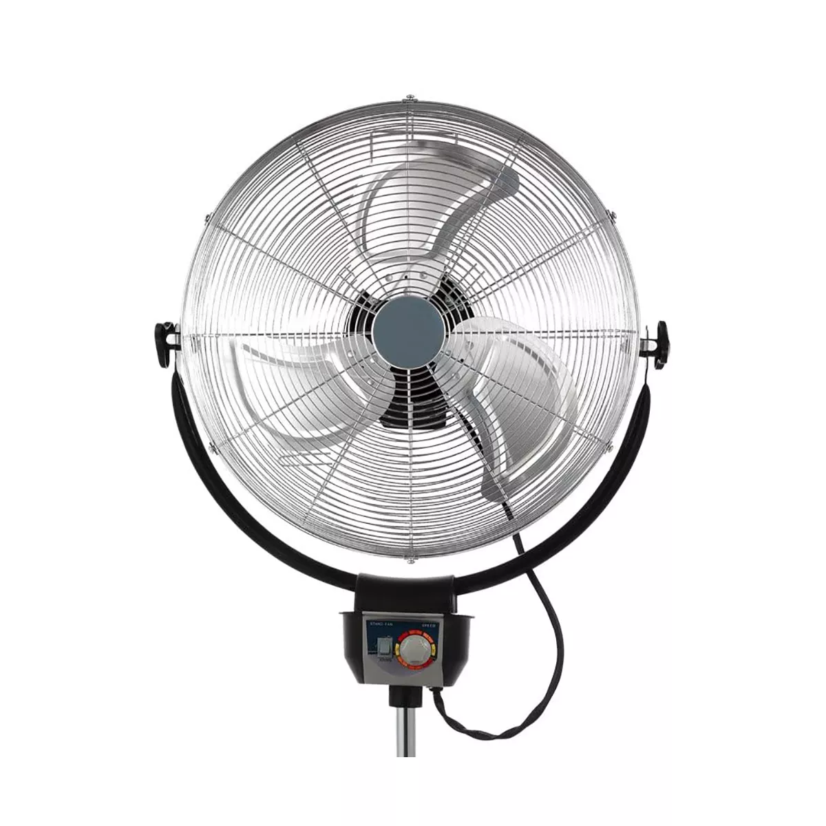 Optimus F-4205 20 Inch 3 Speed Standing 360 Degree Tilt 75 Degree Oscillating Industrial Home Floor Fan with Chrome Wire Grill
