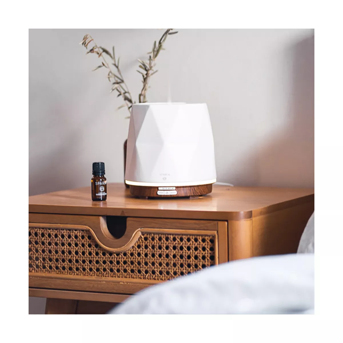 Sparia Stylish 300ml Ceramic Ultrasonic Aromatherapy Electric Essential Oils Diffuser, Matte White with Wood Grain Pattern Base