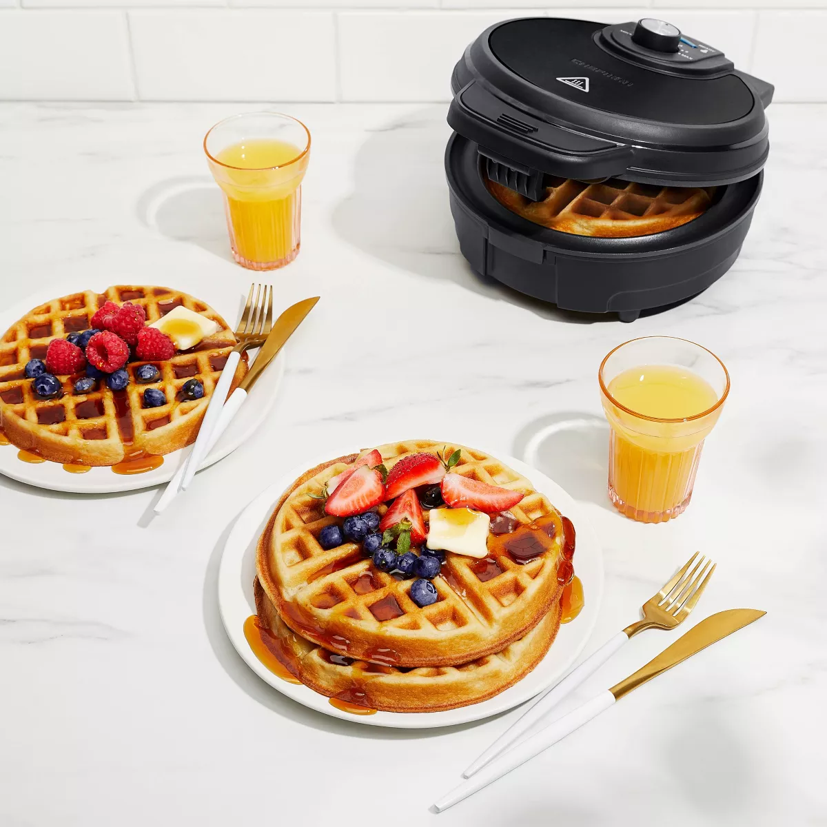 Chefman Anti-Overflow Waffle Maker Black Stainless Steel