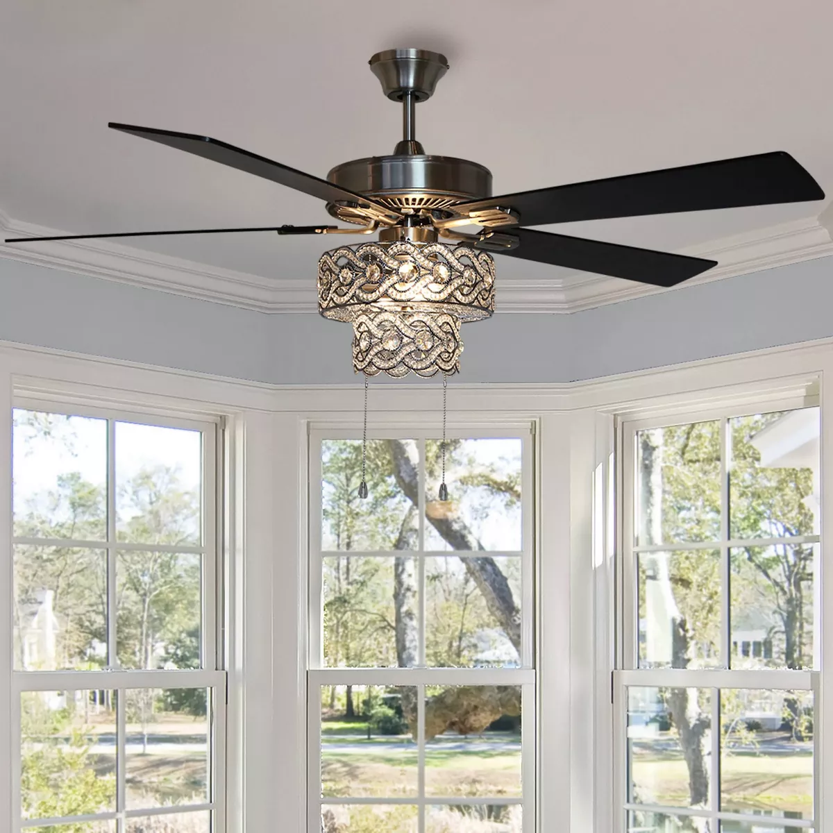 52" 5-Blade LED Olivia Beaded Braid Wedding Band Lighted Ceiling Fan - River of Goods