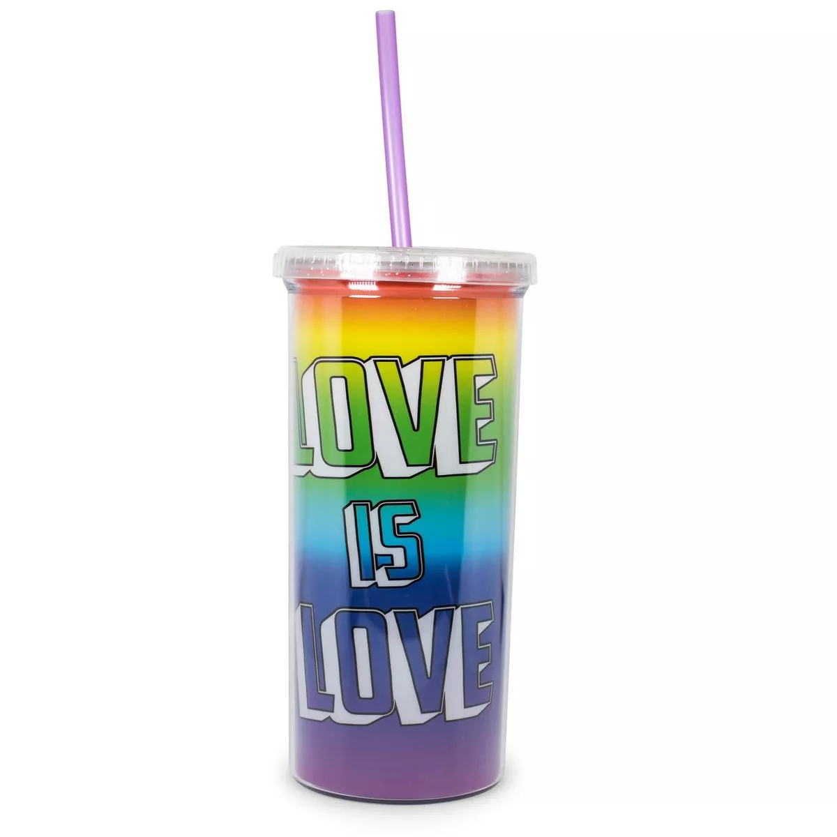 Silver Buffalo Love is Love Rainbow Carnival Cup With Glitter Lid And Straw | Holds 20 Ounces