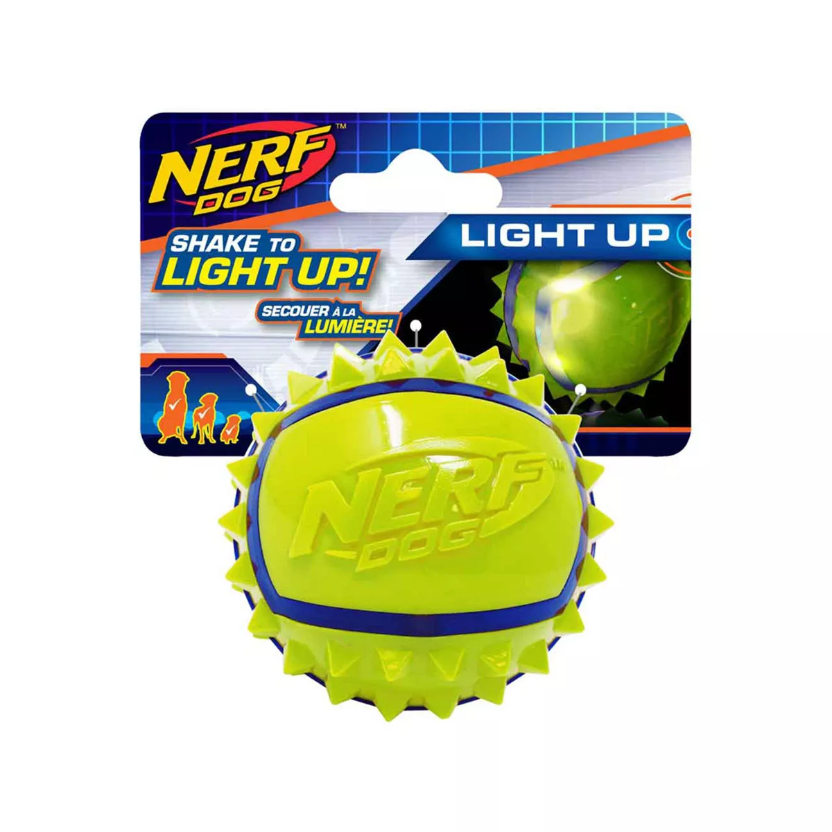 NERF TPR Spike LED Ball Dog Toy - Green/Blue - 2.5"
