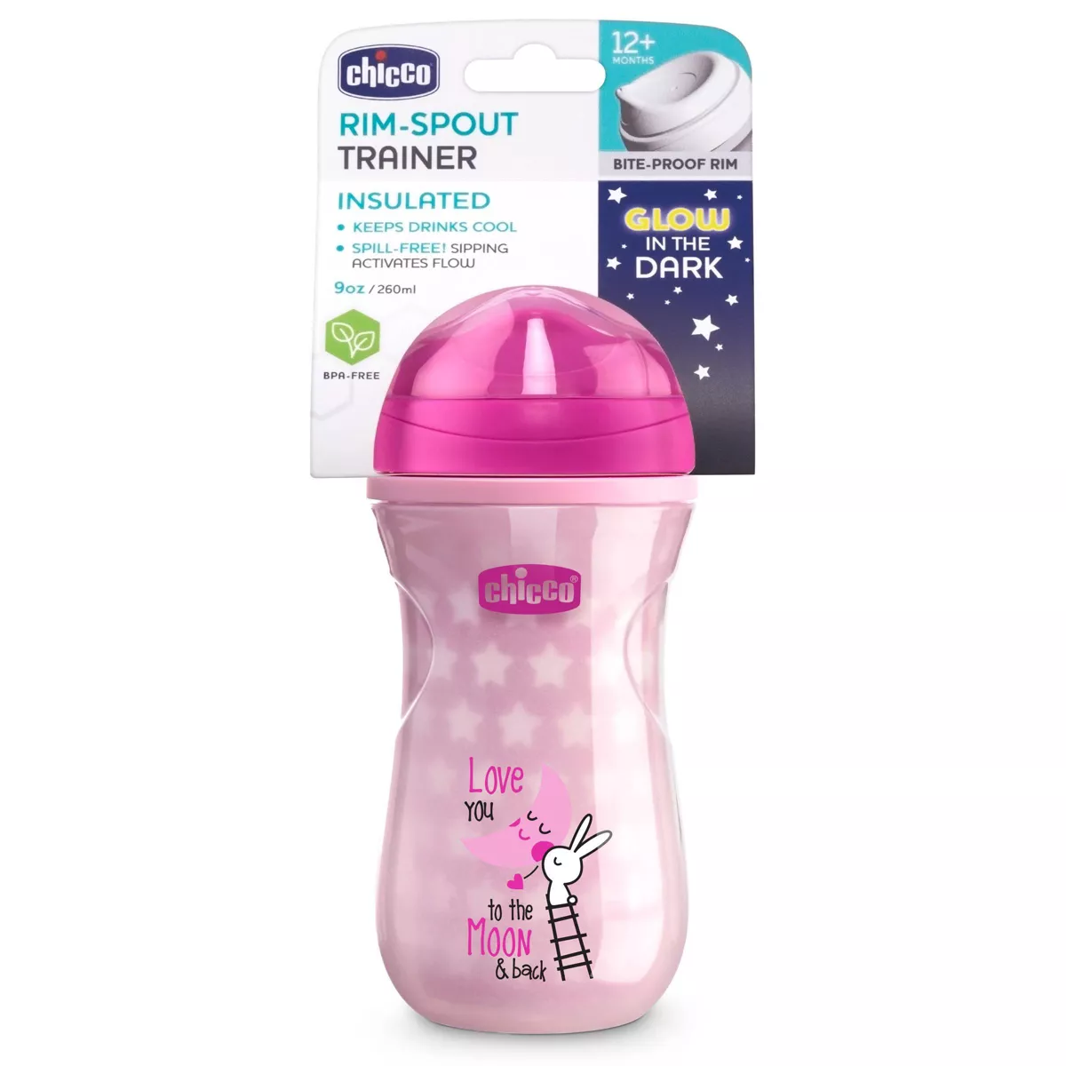 Chicco Glow in The Dark Sippy Cup 12M+ - Pink 9oz