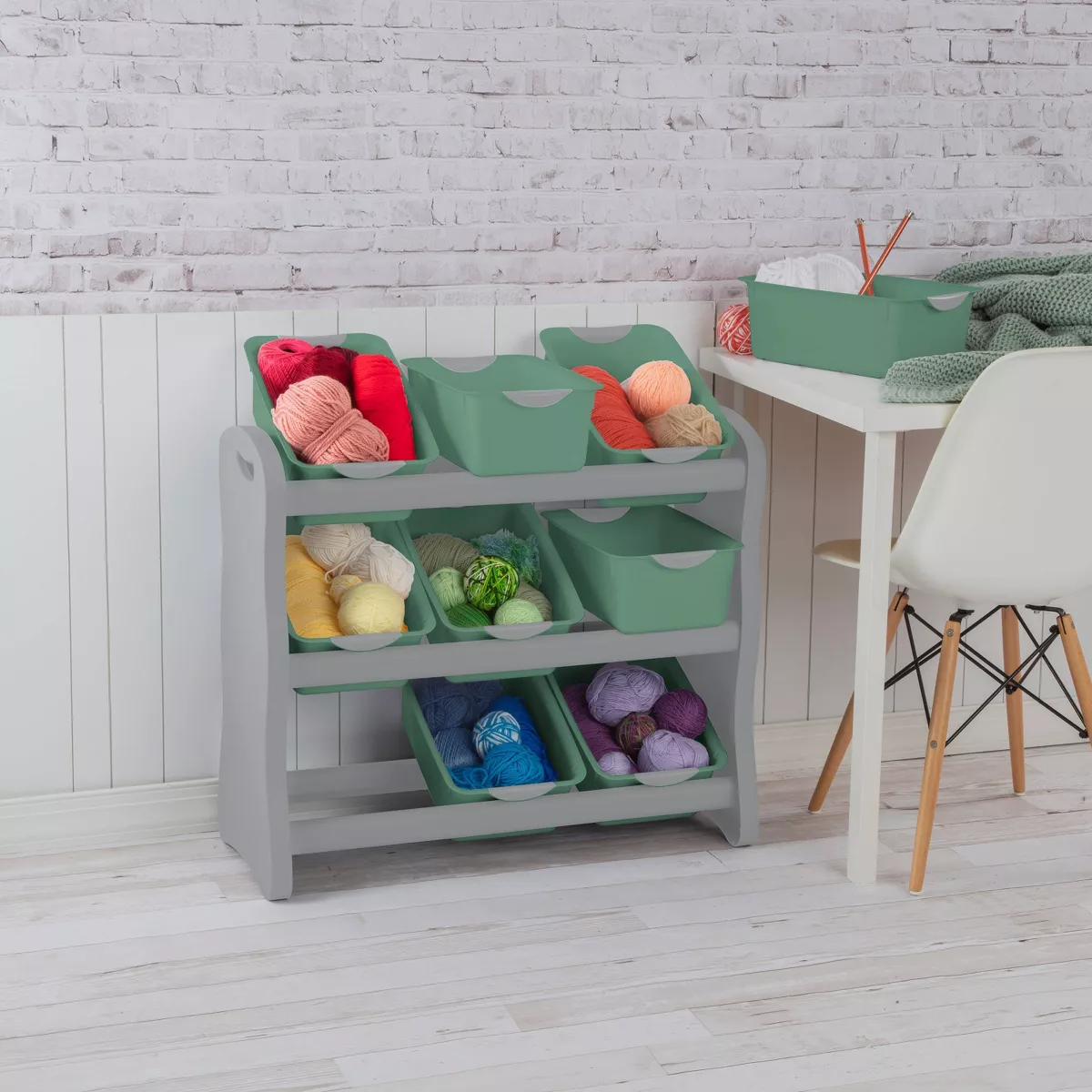Sterilite 9 Bin Storage Rack with Handles Gray/Green
