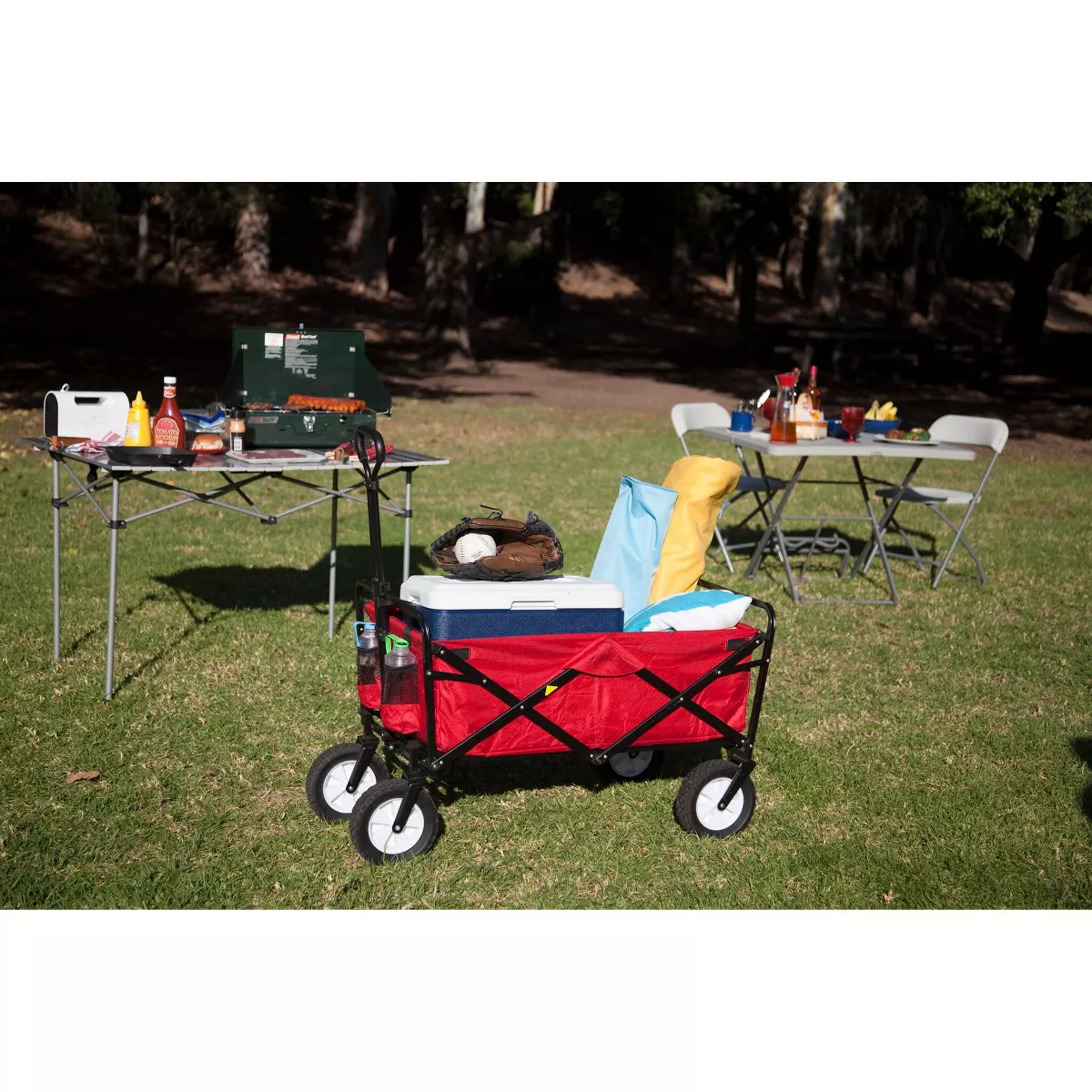 Mac Sports Heavy Duty Steel Frame Collapsible Folding 150 Pound Capacity Outdoor Camping Garden Utility Wagon Yard Cart, Black
