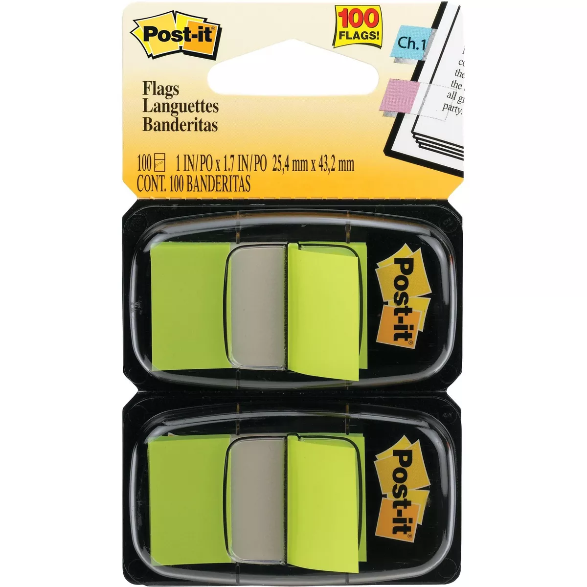 Post-it Standard Page Flags in Dispenser Bright Green 100 Flags/Dispenser 680BG2