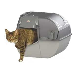 Omega Paw EZ-RA15-1 Plastic Self Cleaning Elite Roll N Clean Self Separating Enclosed Covered Litter Box for Cats and Kittens, Gray Easy Fill