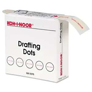 Koh-I-Noor Adhesive Drafting Dots w/Dispenser 7/8in dia White 500/Box 25900J01