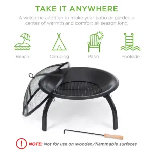 Best Choice Products 22in Fire Pit Bowl, Portable Folding Steel Outdoor Camping Accessory w/ Mesh Cover, Poker