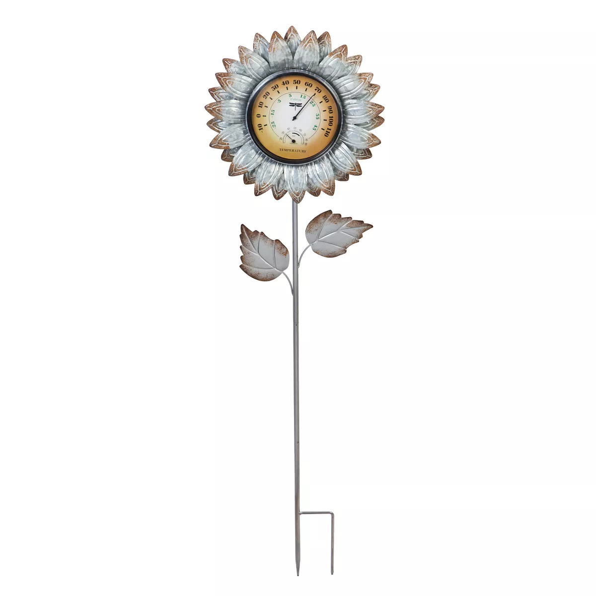 Evergreen Flag Beautiful Brown Galvanized Flower Thermometer Garden Stake - 2 x 44 x 12 Inches Homegoods and Decorations for Every Space