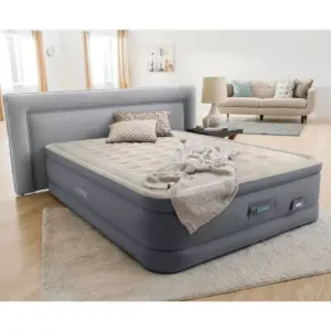 Intex Premaire II Elevated Queen Air Mattress with Fiber-Tech and Electric Pump - Gray
