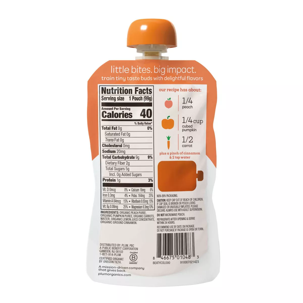 Plum Organics Peach Pumpkin Carrot & Cinnamon Baby Food Pouch - 3.5oz